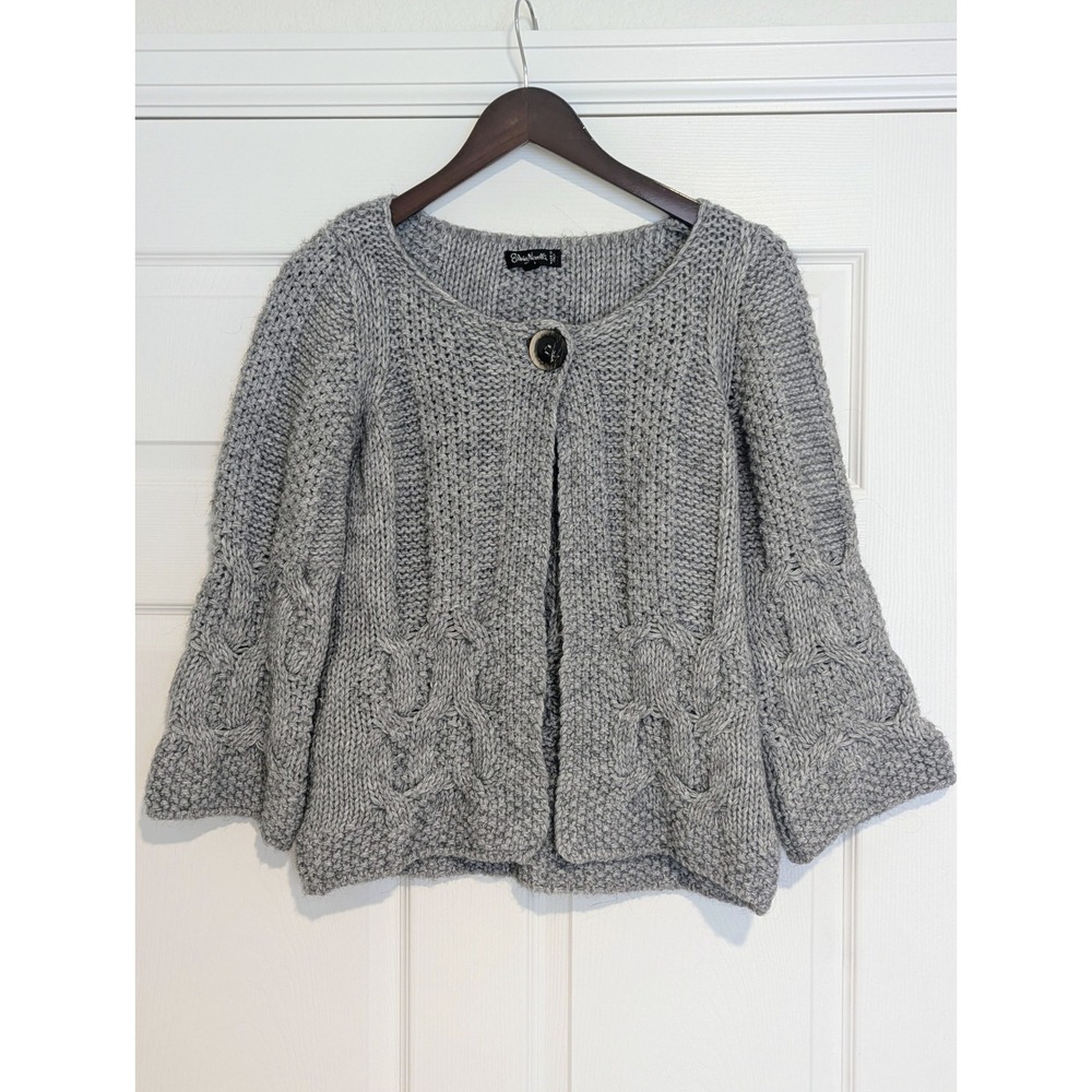 Silvia Novelli Italy Grey Alpaca Wool Blend Chunky Cable Knit Cardigan Sweater S